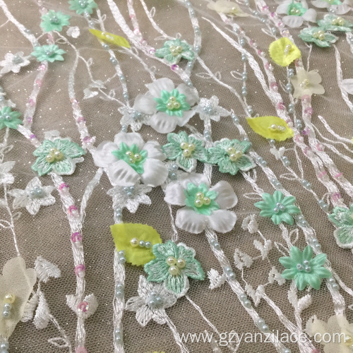 Green Beaded Wedding lace Handwork Fabric